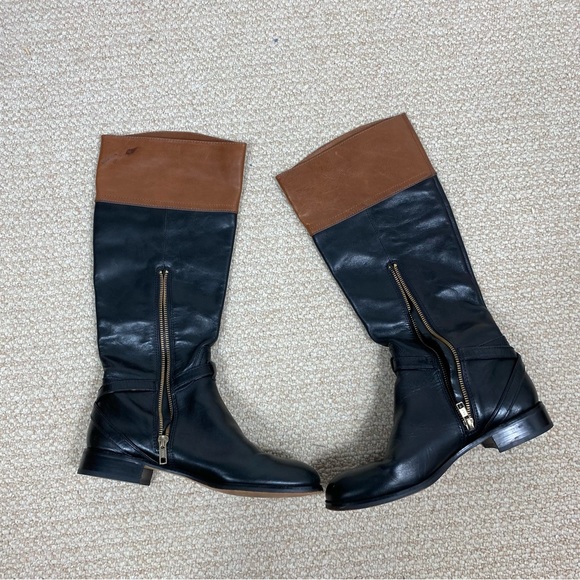 Coach Two Tone Leather Tall Riding Boots with Buckles - Picture 3 of 9